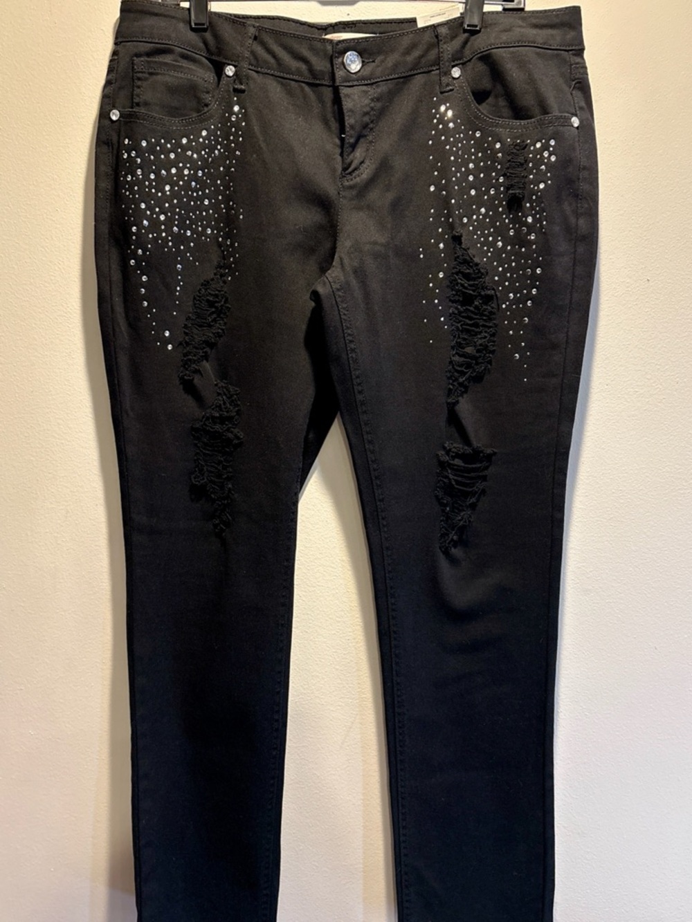 No Boundaries Stretchy Black Skinny Jeans with Rhinestone Detailing